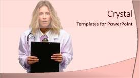  Presentation with medical restraint - Colorful slide set enhanced with young doctor woman medical professional backdrop and a  colored foreground