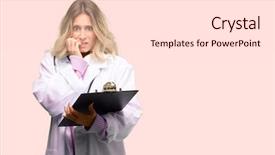  Presentation with medical statistic - Presentation design consisting of young doctor woman medical professional background and a lemonade colored foreground