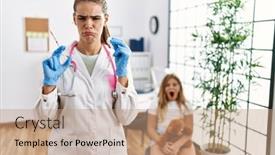  Presentation with woman crying - Theme having young-doctor-woman-putting-vaccine background and a coral colored foreground