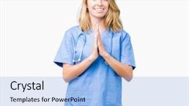 Presentation with medical smiling doctor - PPT layouts with young doctor woman wearing medical background and a  colored foreground