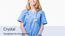  Presentation with medical robot hand and doctor - Slides having young doctor woman wearing medical background and a light blue colored foreground