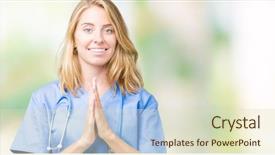  Presentation with medical smiling doctor - Beautiful PPT layouts featuring young doctor woman wearing medical backdrop and a soft green colored foreground