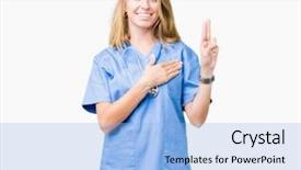  Presentation with chest pain medical severe - Presentation enhanced with young doctor woman wearing medical background and a light blue colored foreground