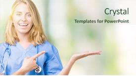  Presentation with medical smiling doctor - PPT theme having young doctor woman wearing medical background and a  colored foreground
