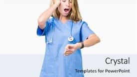  Presentation with late - Presentation theme enhanced with young doctor woman wearing medical background and a  colored foreground