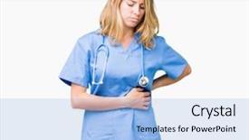  Presentation with stomach disease - Colorful presentation theme enhanced with young doctor woman wearing medical backdrop and a light blue colored foreground