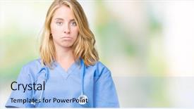  Presentation with woman crying - Cool new presentation theme with young doctor woman wearing medical backdrop and a  colored foreground