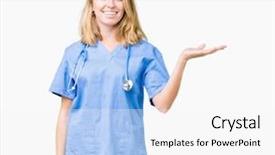  Presentation with medical robot hand and doctor - Presentation design having young doctor woman wearing medical background and a white colored foreground