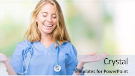  Presentation with advertising - Presentation theme with young doctor woman wearing medical background and a light blue colored foreground