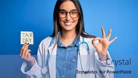  Presentation with tax day - Colorful theme enhanced with young-doctor-woman-wearing-stethoscope backdrop and a teal colored foreground