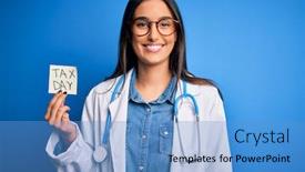  Presentation with tax day - Audience pleasing slide deck consisting of young-doctor-woman-wearing-stethoscope backdrop and a teal colored foreground