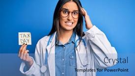  Presentation with tax day - Amazing slide set having young-doctor-woman-wearing-stethoscope backdrop and a teal colored foreground