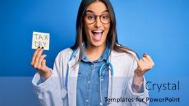  Presentation with tax day - Slides enhanced with young-doctor-woman-wearing-stethoscope background and a teal colored foreground