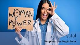  Presentation with eye doctor - Audience pleasing PPT theme consisting of young-doctor-woman-wearing-stethoscope backdrop and a teal colored foreground