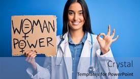  Presentation with young woman wearing boxer gloves - Audience pleasing presentation consisting of young-doctor-woman-wearing-stethoscope backdrop and a light blue colored foreground