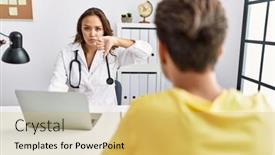  Presentation with clinic - Presentation theme enhanced with young-doctor-woman-with-patient background and a yellow colored foreground