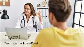  Presentation with clinic - PPT layouts featuring young-doctor-woman-with-patient background and a yellow colored foreground