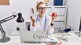  Presentation with dietitian - Slide set consisting of young-doctor-woman-working background and a light gray colored foreground