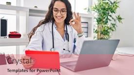  Presentation with working - PPT theme having young-doctor-woman-working background and a  colored foreground