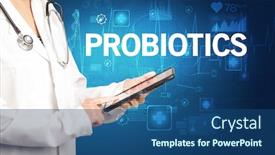  Presentation with probiotics - PPT theme enhanced with young-doctor-writing-down-notes background and a ocean colored foreground