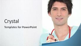  Presentation with column writing - Audience pleasing slide set consisting of young doctor writing in notebook backdrop and a  colored foreground