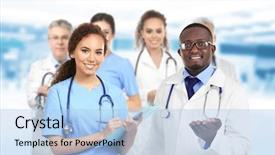  Presentation with team health - Amazing theme having young doctors and medical team backdrop and a light blue colored foreground