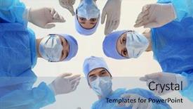  Presentation with clinic - PPT theme featuring young doctors in clinic bottom background and a light blue colored foreground