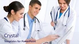  Presentation with workplace - Beautiful theme featuring young doctors in the workplace backdrop and a  colored foreground
