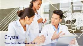  Presentation with team discussion - PPT theme consisting of young doctors making medical apprenticeship background and a sky blue colored foreground