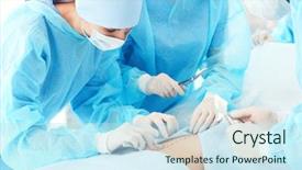  Presentation with asian doctor obese patient - Cool new presentation theme with young doctors operating patient in clinic backdrop and a sky blue colored foreground