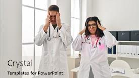  Presentation with migraine - Theme having young-doctors-wearing-uniform background and a soft green colored foreground