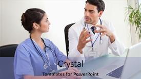  Presentation with medical laptop - Amazing slide set having young doctors working backdrop and a light blue colored foreground