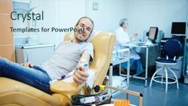  Presentation with blood - Amazing presentation theme having young donor giving his blood backdrop and a sky blue colored foreground