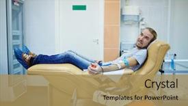  Presentation with blood - PPT theme with young donor of blood sitting background and a coral colored foreground