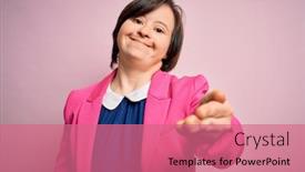  Presentation with business pink - Amazing slide deck having young-down-syndrome-business-woman backdrop and a coral colored foreground