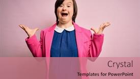  Presentation with pink business - PPT layouts featuring young-down-syndrome-business-woman background and a coral colored foreground