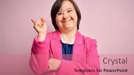  Presentation with business pink - Theme enhanced with young-down-syndrome-business-woman background and a coral colored foreground