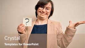  Presentation with hands down - Amazing presentation theme having young-down-syndrome-business-woman backdrop and a coral colored foreground