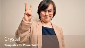  Presentation with down syndrome - PPT theme consisting of young-down-syndrome-business-woman background and a coral colored foreground