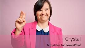  Presentation with business pink - Audience pleasing PPT theme consisting of young-down-syndrome-business-woman backdrop and a coral colored foreground