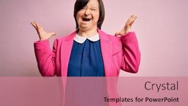  Presentation with business pink - PPT theme enhanced with young-down-syndrome-business-woman background and a coral colored foreground