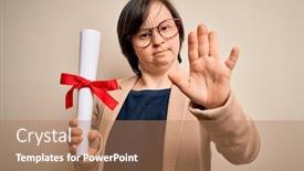  Presentation with award - Cool new presentation with young-down-syndrome-business-woman backdrop and a coral colored foreground