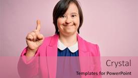  Presentation with business pink - Presentation theme enhanced with young-down-syndrome-business-woman background and a coral colored foreground