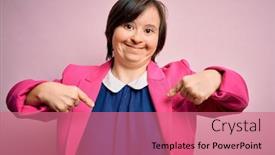  Presentation with business pink - Presentation theme consisting of young-down-syndrome-business-woman background and a coral colored foreground