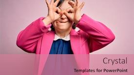  Presentation with pink business - Beautiful slide set featuring young-down-syndrome-business-woman backdrop and a coral colored foreground