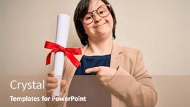  Presentation with down syndrome - Beautiful presentation featuring young-down-syndrome-business-woman backdrop and a coral colored foreground