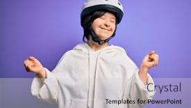  Presentation with cyclist - Colorful slide deck enhanced with young-down-syndrome-cyclist-woman backdrop and a light gray colored foreground