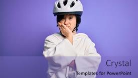 Presentation with cyclist - Presentation theme having young-down-syndrome-cyclist-woman background and a light blue colored foreground