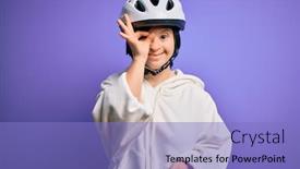  Presentation with cyclist - Slide deck featuring young-down-syndrome-cyclist-woman background and a light blue colored foreground