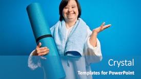  Presentation with hands down - Beautiful presentation design featuring young-down-syndrome-fitness-woman backdrop and a teal colored foreground